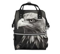 Diaper Bag Backpack for Mom Dads, Large Baby Bag with Changing Station | Eagle Black And White Diaper Backpack, Insulated Pockets, Waterproof Mommy Bag, Travel Essential Baby Shower