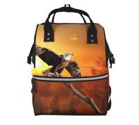 Diaper Bag Backpack for Mom Dads, Large Baby Bag with Changing Station | Golden Sunset Bald Eagle Diaper Backpack, Insulated Pockets, Waterproof Mommy Bag, Travel Essential Baby Shower
