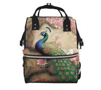 Diaper Bag Backpack for Mom Dads, Large Baby Bag with Changing Station | Oriental Peacock On Flower Tree Diaper Backpack, Insulated Pockets, Waterproof Mommy Bag, Travel Essential Baby Shower
