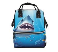 Diaper Bag Backpack for Mom Dads, Large Baby Bag with Changing Station | Smiling Shark Diaper Backpack, Insulated Pockets, Waterproof Mommy Bag, Travel Essential Baby Shower