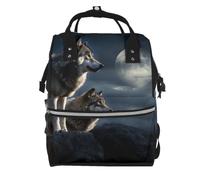 Diaper Bag Backpack for Mom Dads, Large Baby Bag with Changing Station | Wolves In The Moonlight Diaper Backpack, Insulated Pockets, Waterproof Mommy Bag, Travel Essential Baby Shower