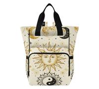 Diaper Bag Backpack for Moms Dads Mystical Sun Moon Yin Yang Space Beige