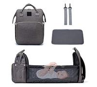 Diaper Bag Backpack with Auto Folding Crib Travel Bassinet Baby Foldable Diaper Changing Station Portable Baby Bed Infant Sleeper Nest for Girls Boys (Color : Gray)