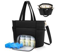 Diaper Bag Tote for Working Mom, Breastmilk Cooler Bag with Insulated Compartment, Breast Pump Tote Bag with Ice Pack for Cooler & 15‘’ Laptop Sleeve, Baby Bottle Cooler bag for Nursing, Work, Travel