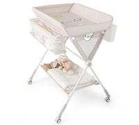 Diaper Changing Station with 3 Position Adjustable Level and 4 Universal Wheels-Natural