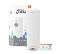 Diaper Genie Platinum - Stainless Steel Diaper Pail | Large Capacity 47 Diapers | Odor Control | Hands-Free Pedal | White