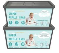 Diaper Pail Refills Bags with 30 Bags Compatible with Genie Easy Roll Signature and Platinum Diaper Pails, 7-Layer Odor-Barrier Technology-2 Packs
