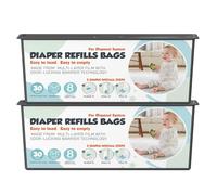Diaper Pail Refills Bags with 30 Bags Compatible with Genie Easy Roll Signature and Platinum Diaper Pails, 7-Layer Odor-Barrier Technology, 2 Pack (60 Bags)