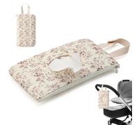 Diaper Pouch, Reusable Wipes Pouch Hanging Quilted Travel Wipes Case Floral Diaper Bag Organizer for Home, Car, Travel, Stroller