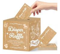 Diaper Raffle Box with Tickets for Baby Shower Games, 50 Diaper Raffle Ticket Cards, Gender Neutral for Girl or Boy, Easy Assemble Kraft Rustic Decor for Gift/Dessert Table, Fun Raffle Prize Entry Sta