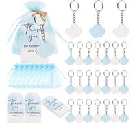 Diartpaint Cloud Theme Keychain Bulk 24sets Blue Sky White Clouds Party Favor Hot Air Balloon Keychain with Thank You Tag Organza Bag for Boy Airplane Party Return Gift for Birthday Baby Shower