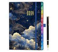 Diary 2026-2027 Week to View A5, Mid Year Academic Planner from Aug 2026 to July 2027, Hardcover, UK Holiday, Gradient Colorful Tabs, Notes, Pen Set, Back Pocket - Golden Night Sky Cover
