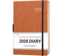 Diary 2026 - A5 Diary 2026 Page a Day, Lined Daily Page for Daily Routine/Appointment, Jan. 2026 - Dec. 2026, Pen Loop, Elastic Closure, Faux Leather Hardcover, Brown