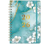 Diary 2026 - A5 Diary 2026 Week to View, Jan.26 - Dec.26, with Elegant Cover and Twin-wrie Binding - Green Marble and Cherry Blossom