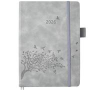 Diary 2026 Day per Page A5, Daily Planner with Monthly Tabs, Back Pocket, Pen Holder & 2 Ribbon Bookmarks, Extra Notes, UK Holiday, PU Hardcover, Elastic 2026 Diary A5 Page a Day, Jan.26 - Dec.26