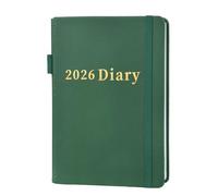 Diary 2026 Day Per Page Full Year Daily Planner for School 2026 Diary A5 Page a Day from Jan.2026 - Dec.2026 Diaries Faux Leather Cover(Green)