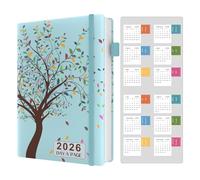 Diary 2026 Day Per Page, Page a Day, January 2026 to December 2026, Productivity Daily Planner with Tabs & Calendar Stickers, Hard Cover Pen Loop, Inner Pocket, Banded, A4 (8.5" x11")