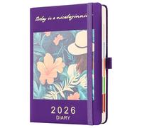 Diary 2026 Day to Page A5,Organsier Daily Planner from Jan 2026-Dec 2026,Schedule Diary Monthly View with Pen Holder,Coloured Side Tabs,Inner Packet (Purple, A5)