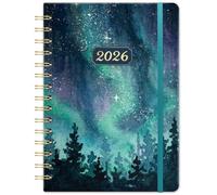 Diary 2026 - Diary 2026 from Jan. to Dec. 2026, 2026 diary A5 Week to View with Hard Cover and Back Pocket, 21.3 x 14.7 x 1.6 cm - Green Aurora