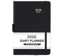 Diary 2026 - Diary 2026 Page a Day with Monthly Tabs, A5 Daily planner, From January 2026 to December 2026, Faux Leather Cover, Black