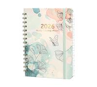 Diary 2026 Week to View A5, Weekly & Monthly Full Year Planner, Monthly Tabs,Twin-Wire Binding, Hard Cover, Elastic Closure, Flower Coil Notebook A5 Strap Notebook, 21.5 x 15.5 x 1.8 cm