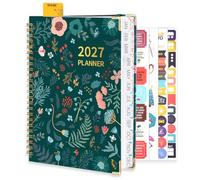 Diary 2027, A5 Weekly Planner Jan. -Dec., with Monthly Tabs, Green Flower