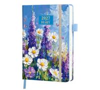 Diary 2027 Day Per Page, 12 Month A5 Daily Planner Jan.-Dec., Purple Flower | Hardcover, 80GSM Paper, with Bookmarks, Elastic Strap, Pen Loop and Inner Pocket, 21 x 14 cm, for School Home Office