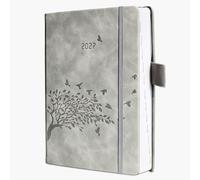 Diary 2027 Day per Page A5 | Daily Planner with Monthly Tabs, Back Pocket, Pen Holder, 2 Bookmarks, Notes & UK Holidays | PU Hardcover & Elastic Closure | Jan-Dec 2027 | For Family, Office & School
