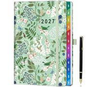 Diary 2027 Week to View A5, Full Year Weekly & Monthly Planner from Jan 2027 to Dec 2027, UK Holiday, Hardcover, Gradient Colorful Tabs, Notes, Back Pocket - Spring Garden