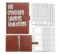 Diary with Lock 100 Envelopes Money Saving Challenge Budget Binder Password Lock Saver for Cash Cost Expense Organizer Notebook(Brown Without Lock)