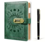 Diary with Lock - A5 300 Pages PU Leather Journal with Lock, Vintage Lockable Diary with Pen and Inner Pocket, Password Notebook Secret Diary, Personalised Lockable Journal for Men Women (Green)