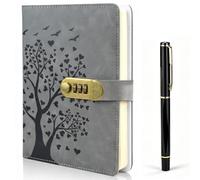 Diary with Lock - A5 300 Pages PU Leather Journal with Lock, Vintage Lockable Diary with Pen & Inner Pocket, Refillable Password Notebook Secret Diary Personalised Lockable Journal for Men Women(Grey)