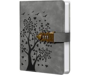 Diary with Lock - A5 300 Pages PU Leather Journal with Lock, Vintage Lockable Diary with Pen & Inner Pocket, Refillable Password Notebook Secret Diary Personalised Lockable Journal for Men Women(Grey)