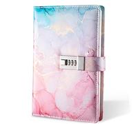 Diary with Lock, A5 Lockable Journal, PU Leather Combination Lock Diary, Lock Diary Planner Organizer for Men and Women, Office Product 8.6 x 5.9 in- Pink