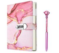 Diary with Lock, A5 PU Leather Digital Notebook with Lock120 Sheets/240 Pages Password Locked Travel Notebooks with Pen A5 Fashion Password Book with LockDiary Personal Notebookfor Birthday Gifts - P