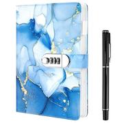 Diary with Lock, A5 PU Leather Journal with Lock 120 Sheets Password Locked Travel Notebook with Pen, A5 Fashion Password Book with Lock Diary Creative Handbook Student Note Book - Blue