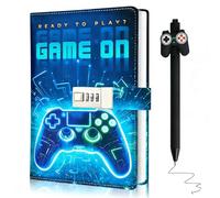 Diary with Lock for Boys, A5 Secret Diary Lockable Notebook and Pen, Game Journal with Lock for Kids, Teenage Boy Gifts for 7 8 9 10 11 12 13 14 15 Year Old Boys Birthday Back to School Stationery Set
