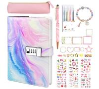 Diary with Lock for Girls, A5 PU Leather Journal with Lock,360 Pages Lockable Notebook Kids Diary,Password Locked Journals with Pen Stickers Pencil Case,Lockable Secret Diary for Girls Ages 6-14(Pink)