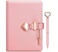Diary with Lock for Girls, A5 PU Leather Notebook with Lock, Secret Diary for Girls, Heart Shaped Lock Journal with Key, 144 Sheets Password Lock Notebook with Pen for Travel Diary Office Notepad,Pink