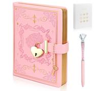 Diary with Lock for Girls Women, B6 PU Leather Notebook with Lock, Lockable Diary Girls Diary , 288 Pages Gold Edge Journal with Lock, Keys, Pen and Gift box, Secret Diary for Girls Ages 8-14 (Pink)