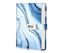 Diary with Lock for Girls Women,Journal Secret Diary with Combination Lock,PU Leather Password Notebook A5 Refillable Notebook Writing Travel Journal Gift 192 Pages(blue-white)