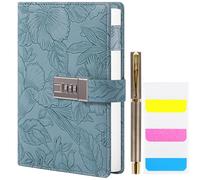 Diary with Lock for Women, 3D Embossed Journal with Lock, 224 Pages Wide lined Notebooks, PU Leather with Pen and Stickers Planner Organizer for Women & Men