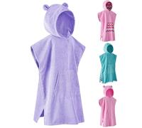 DiaryLook Kids Swimming Changing Robe with Hood, Beach Poncho Towel with Pockets Boys & Girls Quick Dry, Bath Robe Surfing Childrens Gifts 6-9 Years Bear Purple Haze