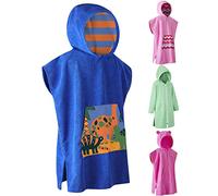 DiaryLook Kids Swimming Changing Robe with Hood, Beach Poncho Towel with Pockets Boys & Girls Quick Dry, Bath Robe Surfing Watersport Dinosaur Print 6-9 Years
