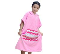 DiaryLook Kids Swimming Changing Robe with Hood, Beach Poncho Towel with Pockets Boys & Girls Quick Dry, Bath Robe Surfing Watersport Pink Stripes 2-5 Years