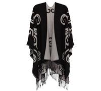 DiaryLook Ladies Printed Poncho Cape Reversible Oversized Shawl Wrap Open Front Cardigans for Women