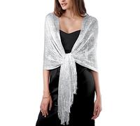 DiaryLook Womens Evening Wrap Stole Shawl for Dresses Sparkling Metallic Shawls for Wedding, Parties, Bridesmaid, Prom Scarf, Silver1