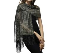 DiaryLook Womens Evening Wrap Stole Shawl for Dresses Sparkling Metallic Shawls for Wedding, Parties, Bridesmaid, Prom Scarf,Black/Gold