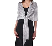 DiaryLook Womens Evening Wrap Stole Shawl for Dresses Sparkling Metallic Shawls for Wedding, Parties, Bridesmaid, Prom Scarf,Silver Gray
