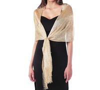 DiaryLook Womens Evening Wrap Stole Shawl for Dresses Sparkling Metallic Shawls for Wedding, Parties, Bridesmaid, Prom Scarf,Dark Champagne